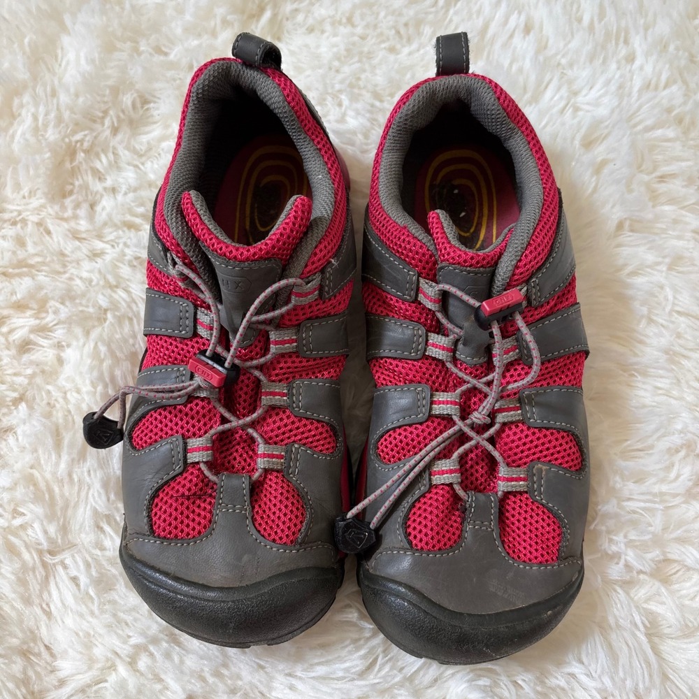 Keen Kids Pink Grey Leather Mesh Bungee Hiking Shoes Sneakers US 3 1008790